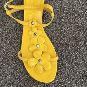 Kate Spade New York Patent Leather Flower Yellow Sandals